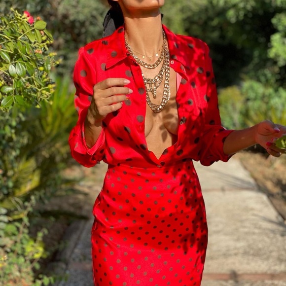 ZARA POLKA DOT SKIRT BLACK RED - Picture 7 of 9